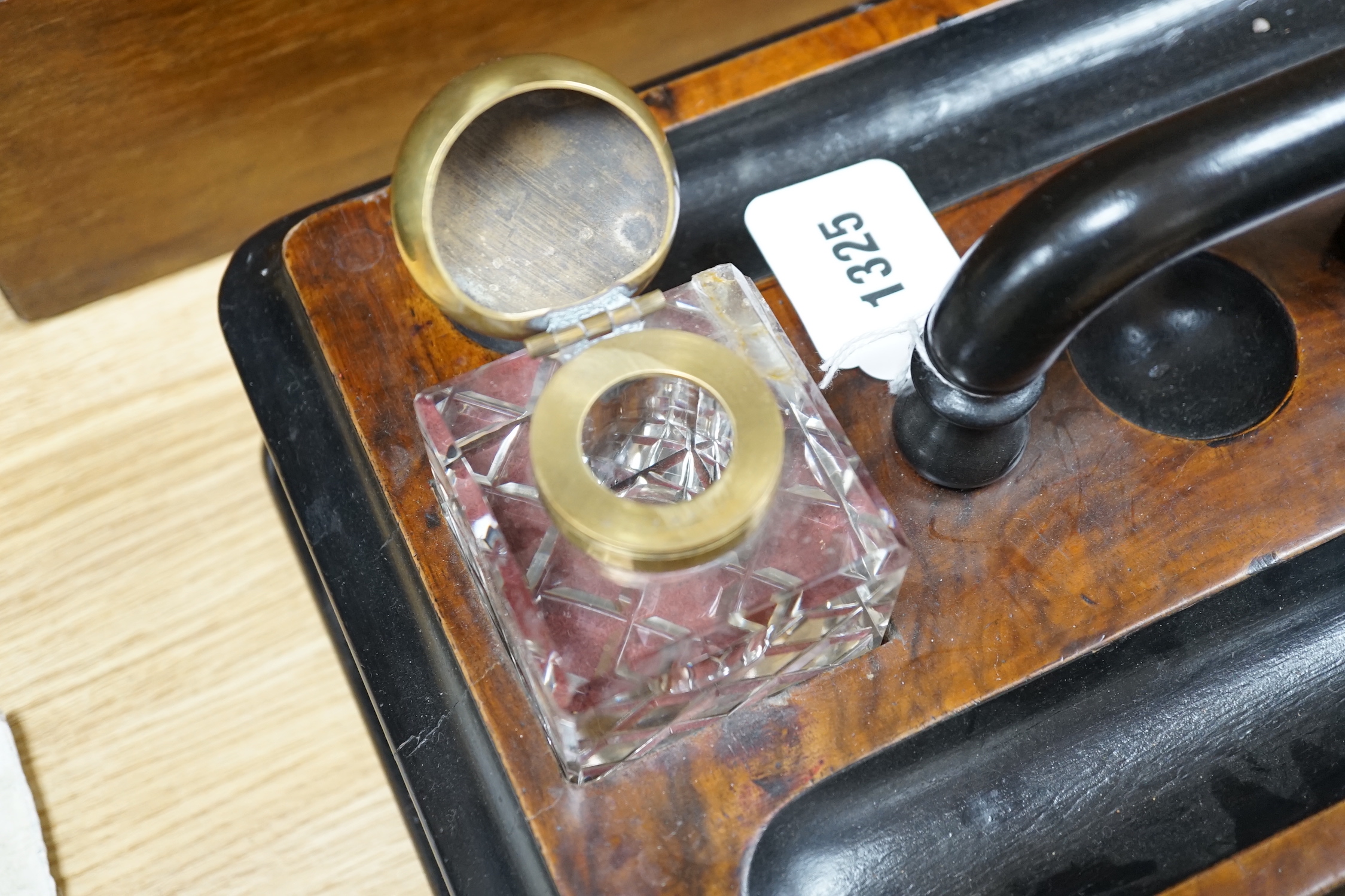 A fitted ink/desk stand and a writing slope, inkstand 36cm x 25cm deep (2)